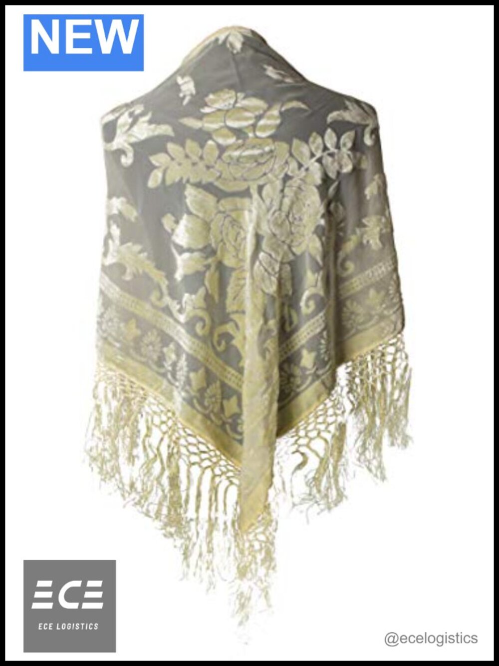 Velvet Burnout Shawl Wrap with Fringe Tassel Hem